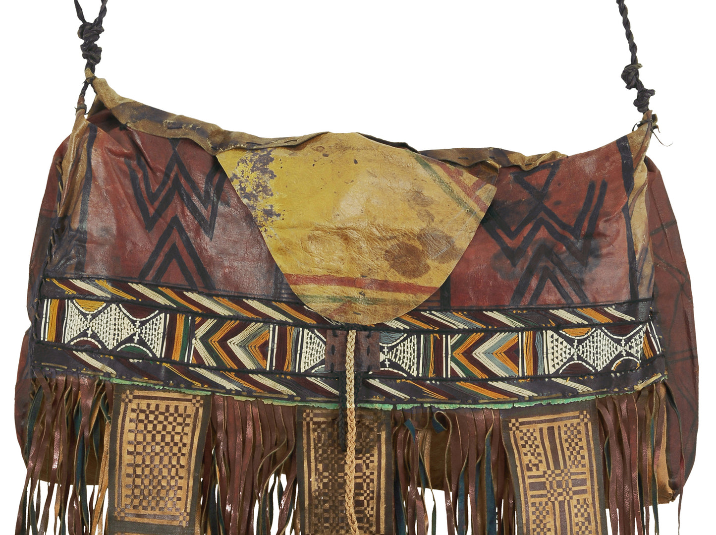 Vintage Tuareg Handcrafted Leather Bag With Geometric Designs Niger - alternate view