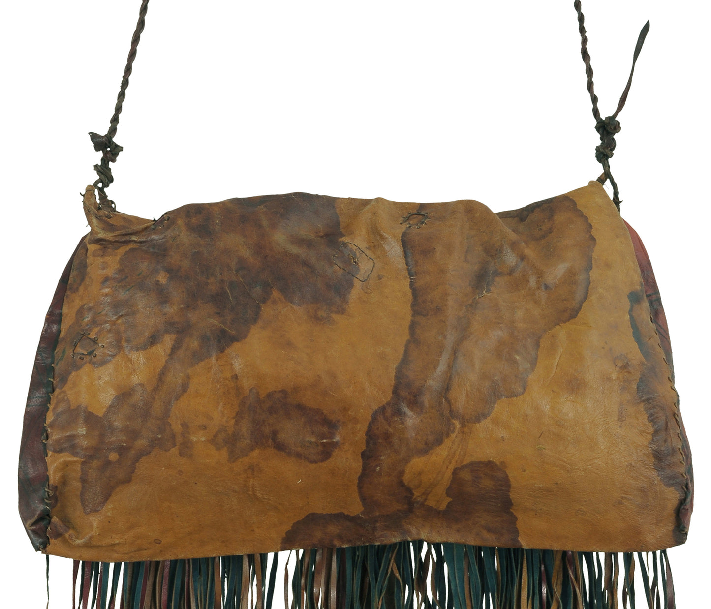Vintage Tuareg Handcrafted Leather Bag With Geometric Designs Niger - angled shot