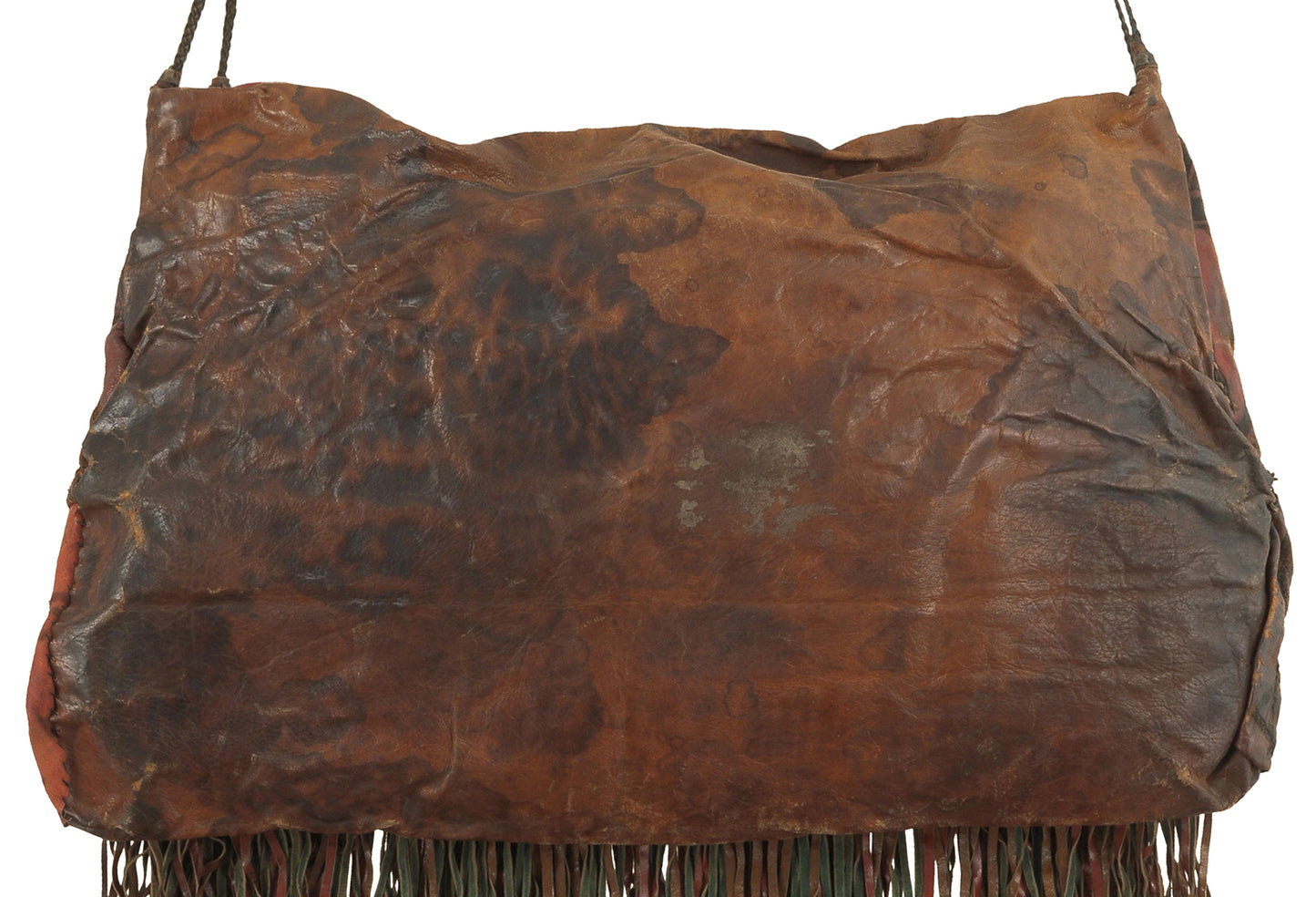 Old African Tuareg Leather Camel Bag From Niger Peul Fula Art - angled shot