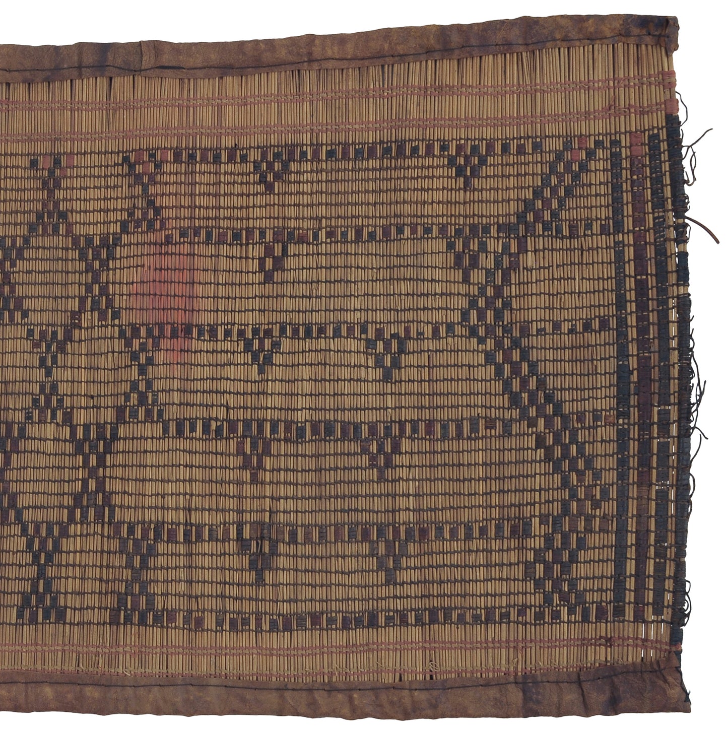 Traditional Tuareg Straw Mat With Leather Details - Authentic Craft From Niger - zoomed-in detail