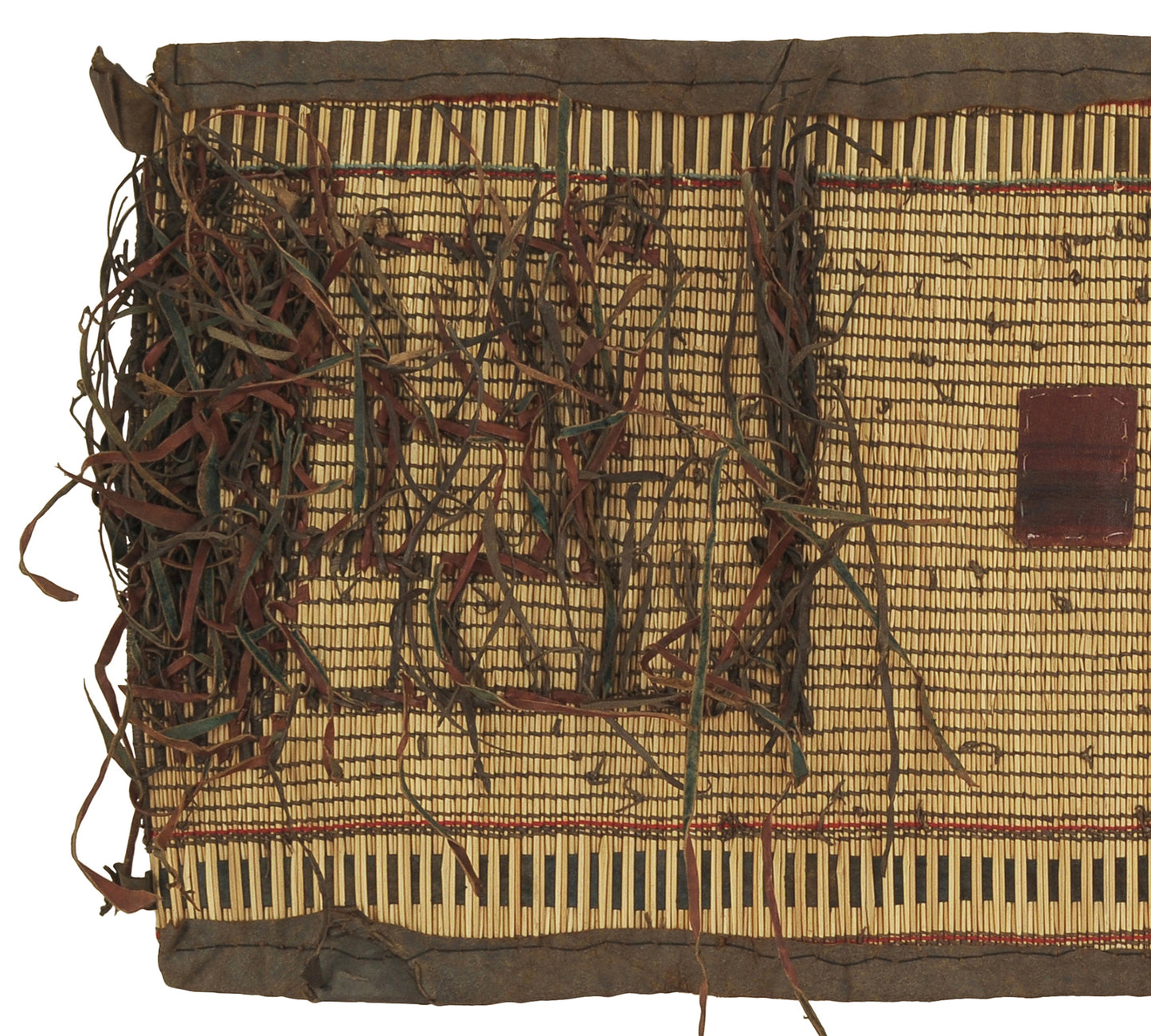 Traditional Tuareg Straw Mat With Leather Accents - Authentic Handcrafted Niger - angled shot