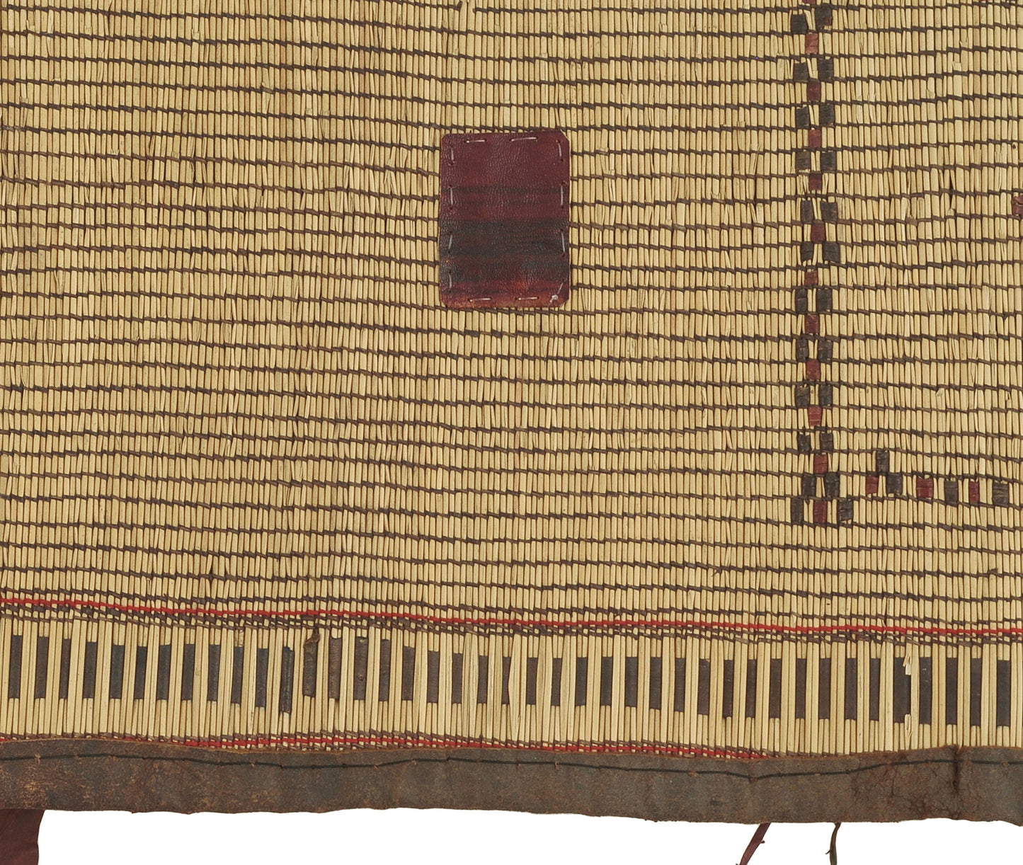 Traditional Tuareg Straw Mat With Leather Accents - Authentic Handcrafted Niger - cropped detail