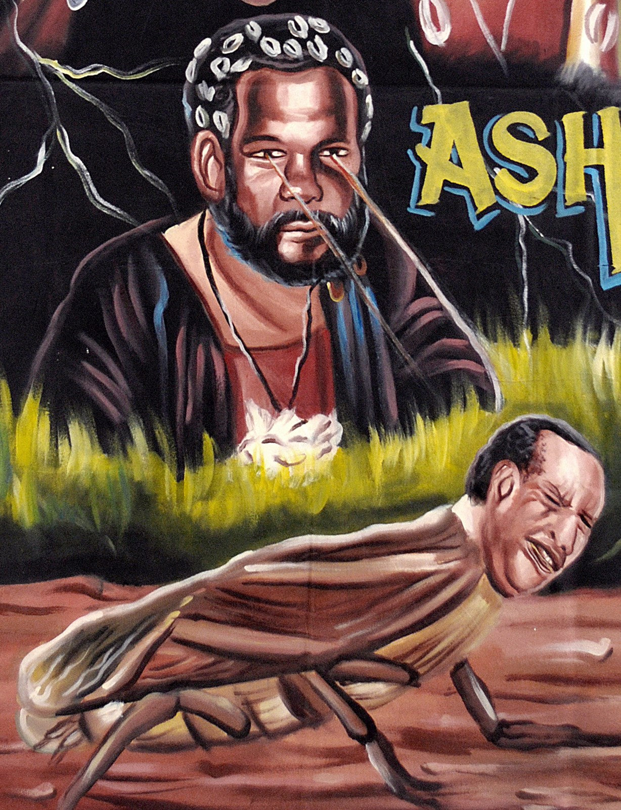 Hand-Painted Ashes 2 Movie Poster - Ghanaian Juju Art On Canvas - close-up