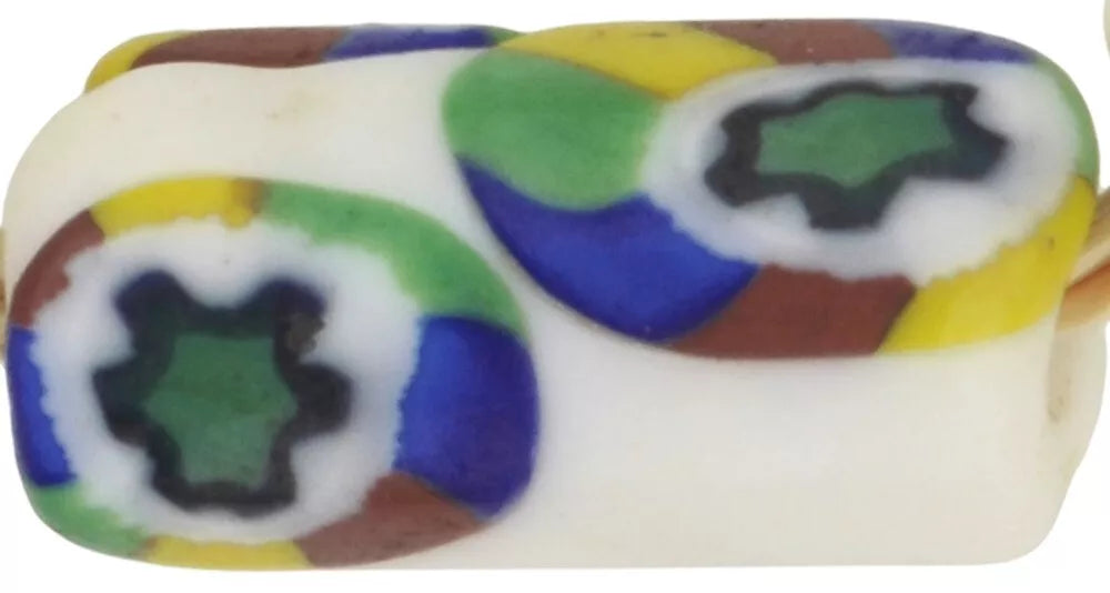 Antique White Millefiori African Trade Beads - Rare Venetian Mosaic Glass - zoomed-in detail