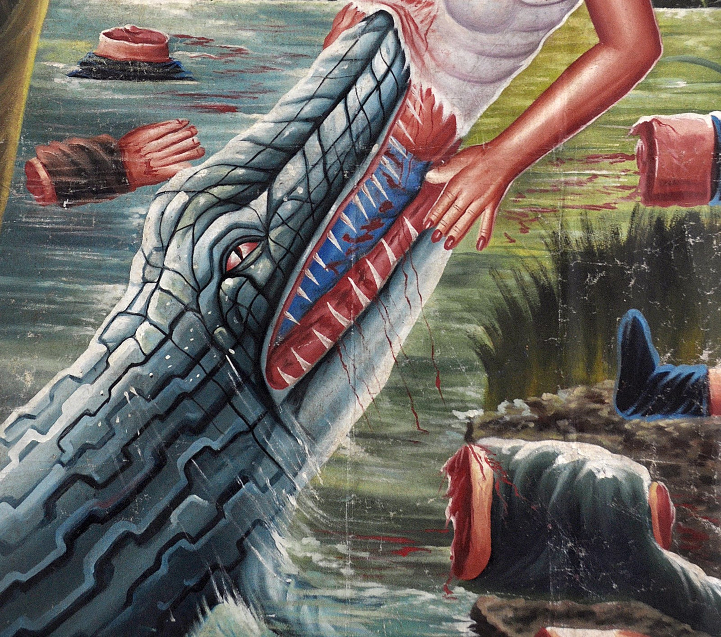 Hand-Painted Black Water Movie Poster | Ghanaian Horror Art - close-up