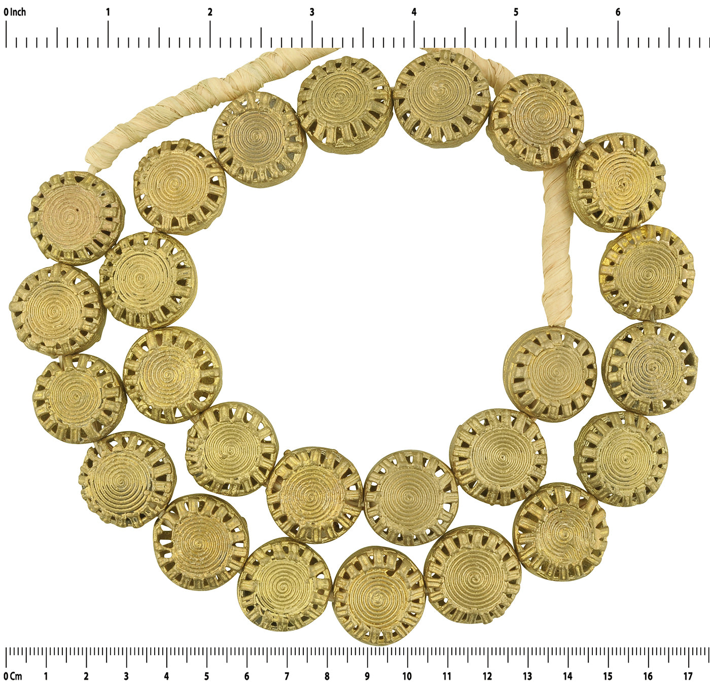 New Tabular African Brass Beads From Ashanti, Ghana - zoomed-in detail