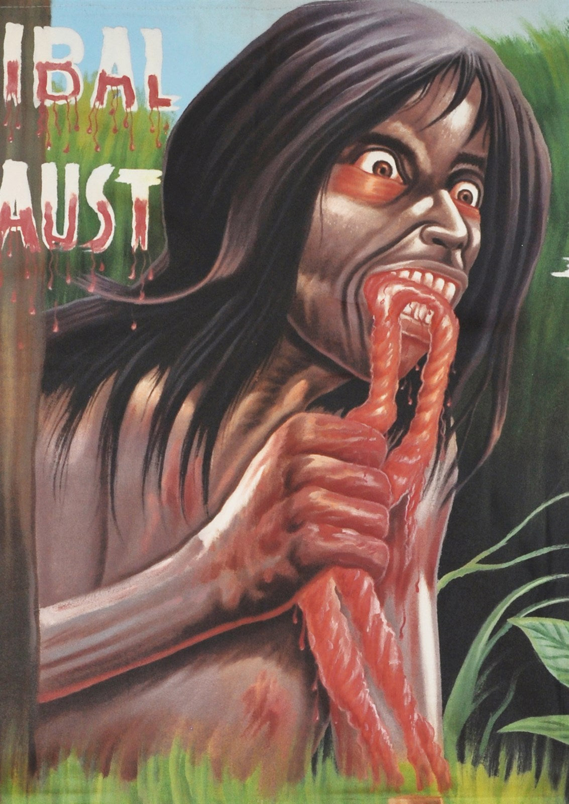 "Cannibal Holocaust" - Original Ghanaian Hand-Painted Horror Movie Poster - close-up
