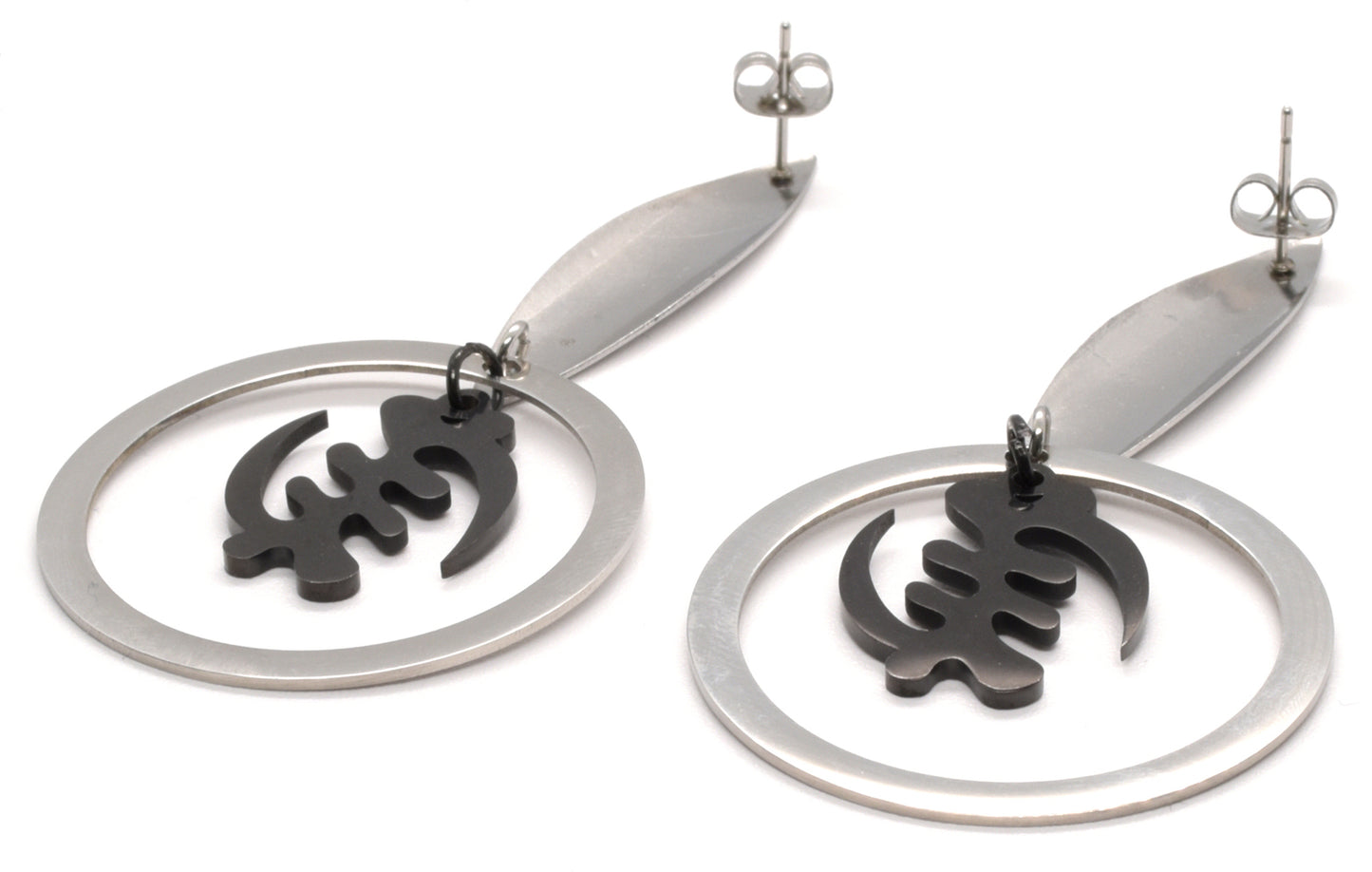 Gye Nyame Stud Earrings - African-Inspired Stainless Steel Jewelry - zoomed-in detail