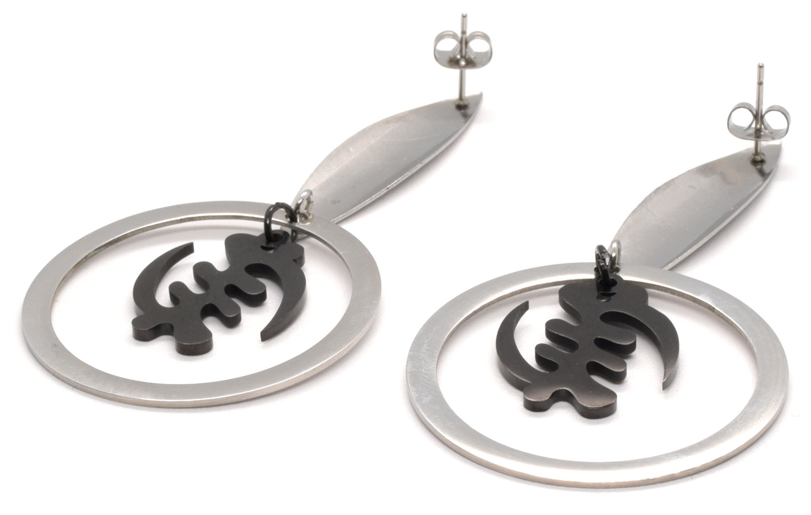 Gye Nyame Stud Earrings - African-Inspired Stainless Steel Jewelry - zoomed-in detail