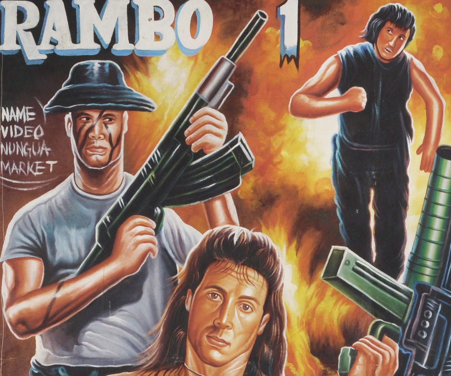 Hand-Painted 'First Blood' Rambo Movie Poster - Ghanaian Art - close-up