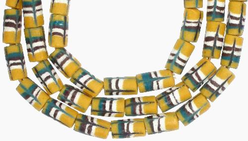 Yellow Feather Stripe Powder Glass African Trade Beads From Ghana - alternate view