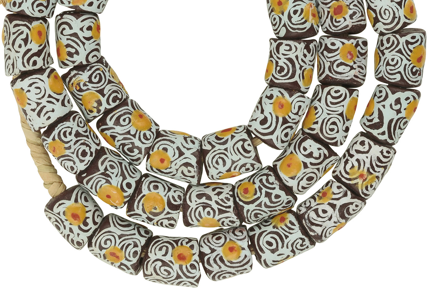 Authentic African Trade Beads - Fancy Powder Glass Krobo Beads - close-up