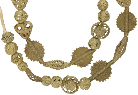Handmade African Brass Beads From Ghana - Lost Wax Technique, 26" Strand - angled shot
