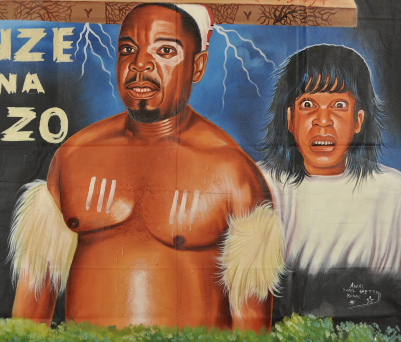 Nze Na Ozo Movie Poster - Authentic Hand-Painted Art From Ghana - close-up