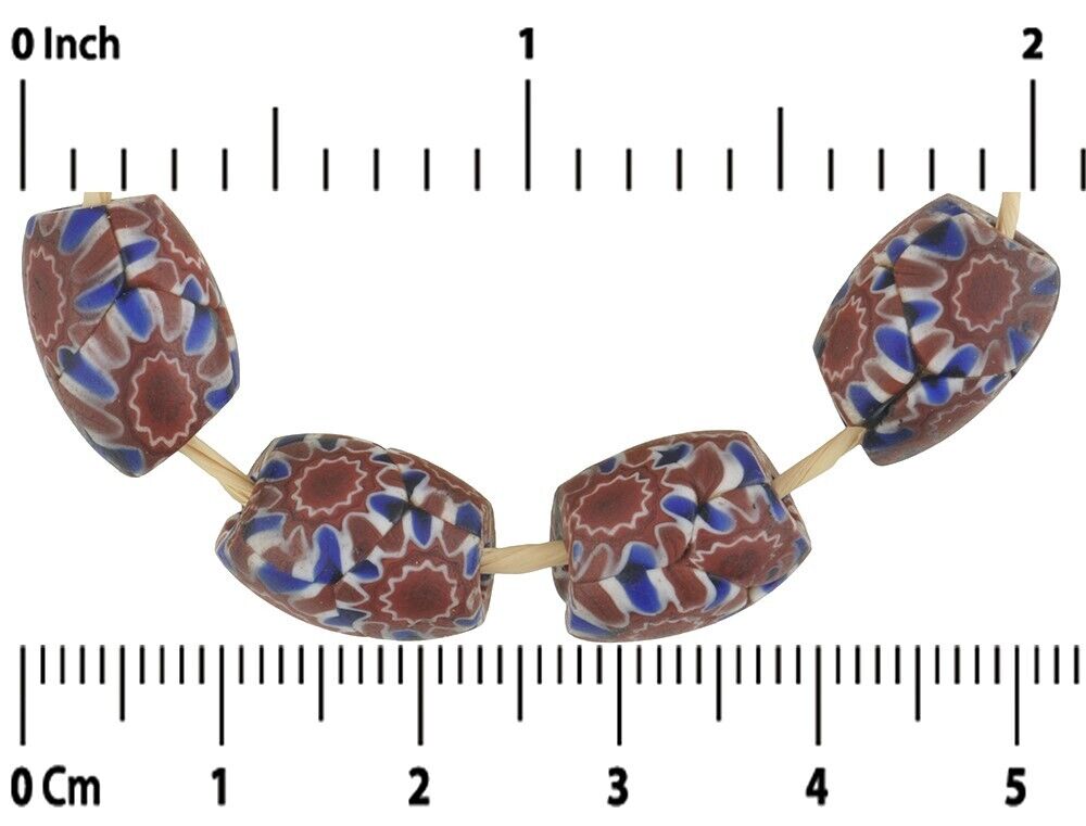 Rare Antique Oval Millefiori Venetian Mosaic Trade Beads - close-up