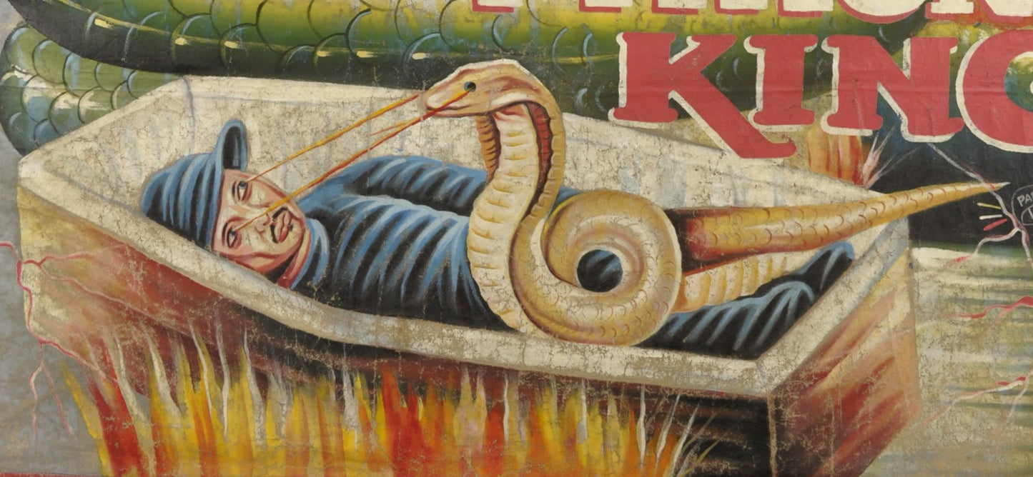 Python King Movie Poster - Hand Painted Ghanaian Art - close-up