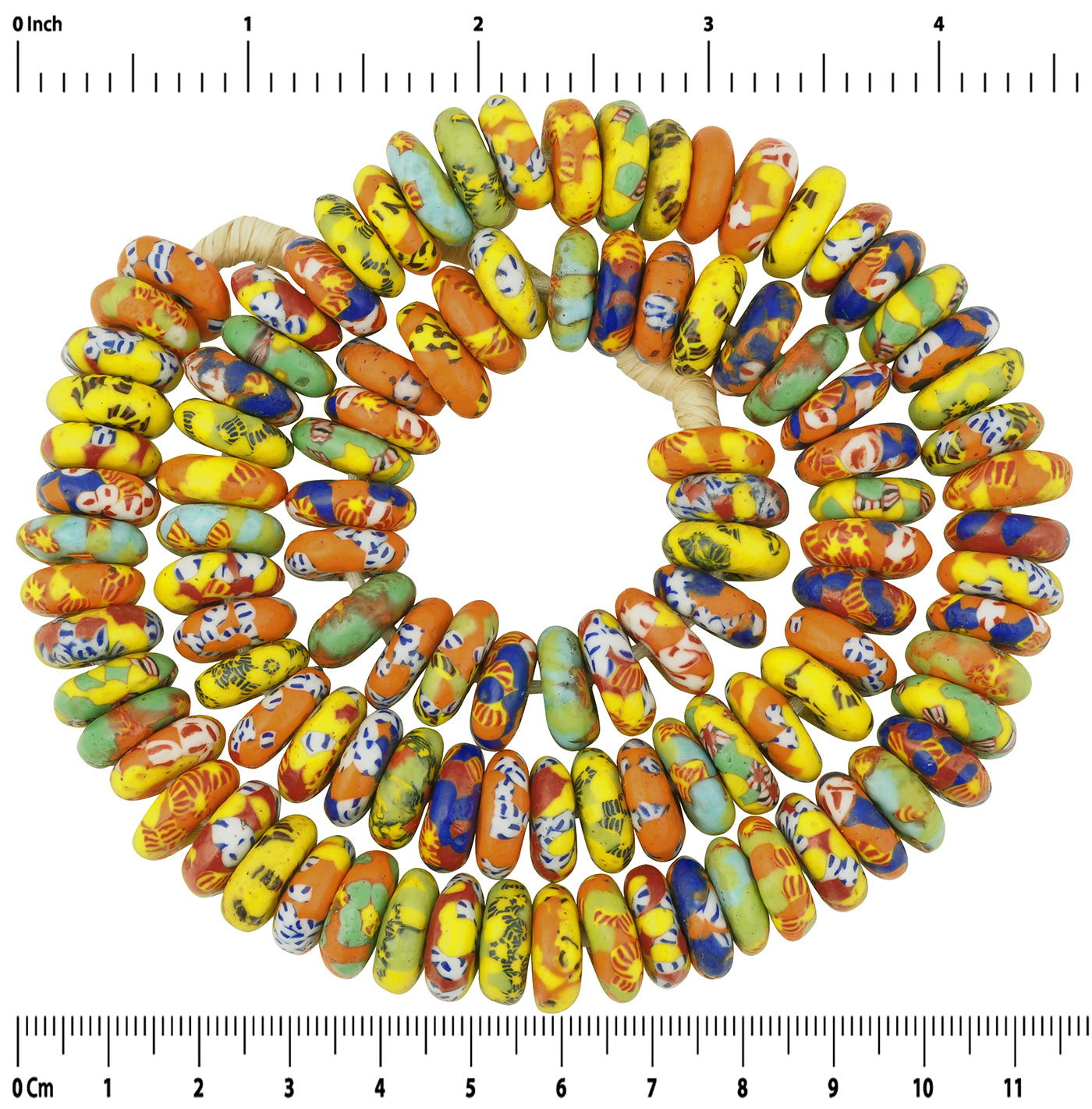 Handmade disks recycled seed beads mix African necklace Krobo Ghana