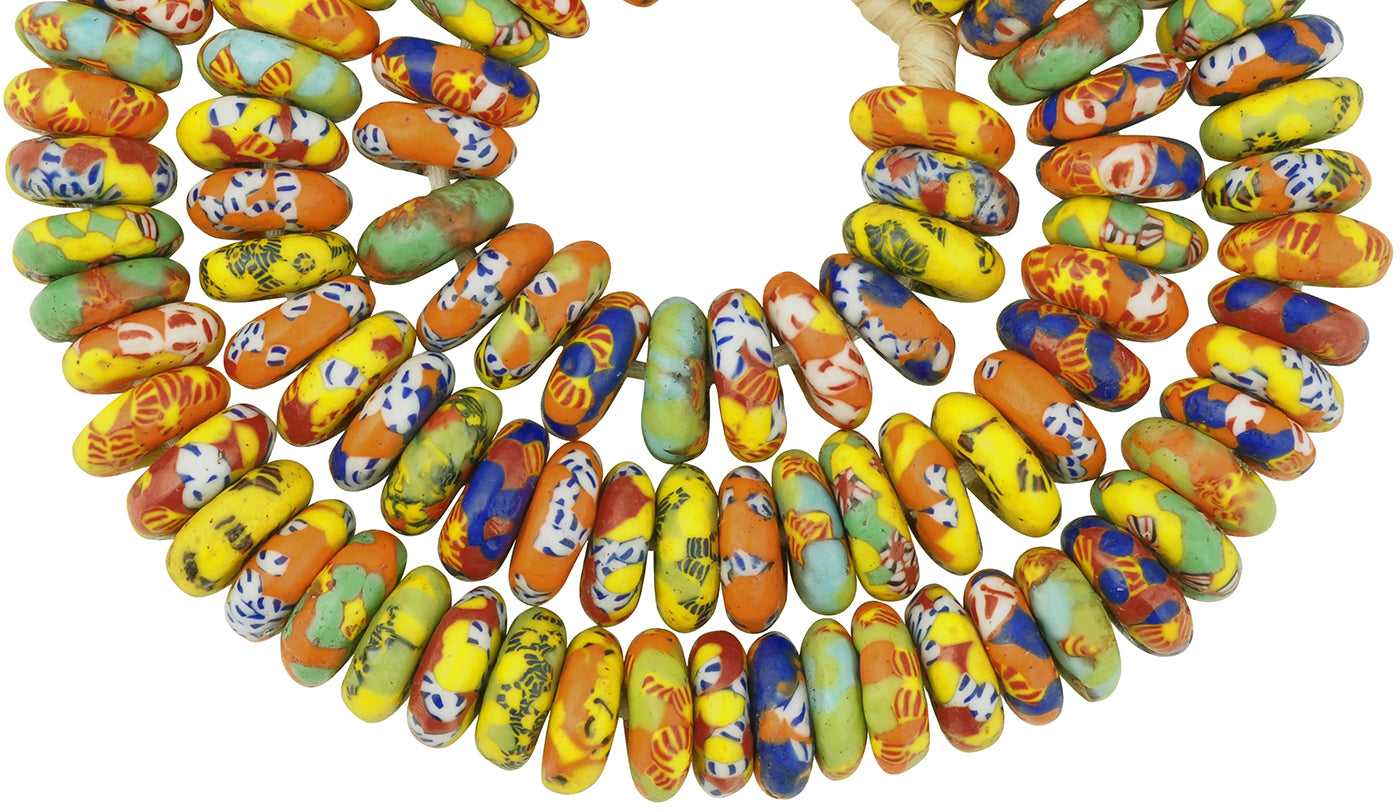 Handmade disks recycled seed beads mix African necklace Krobo Ghana