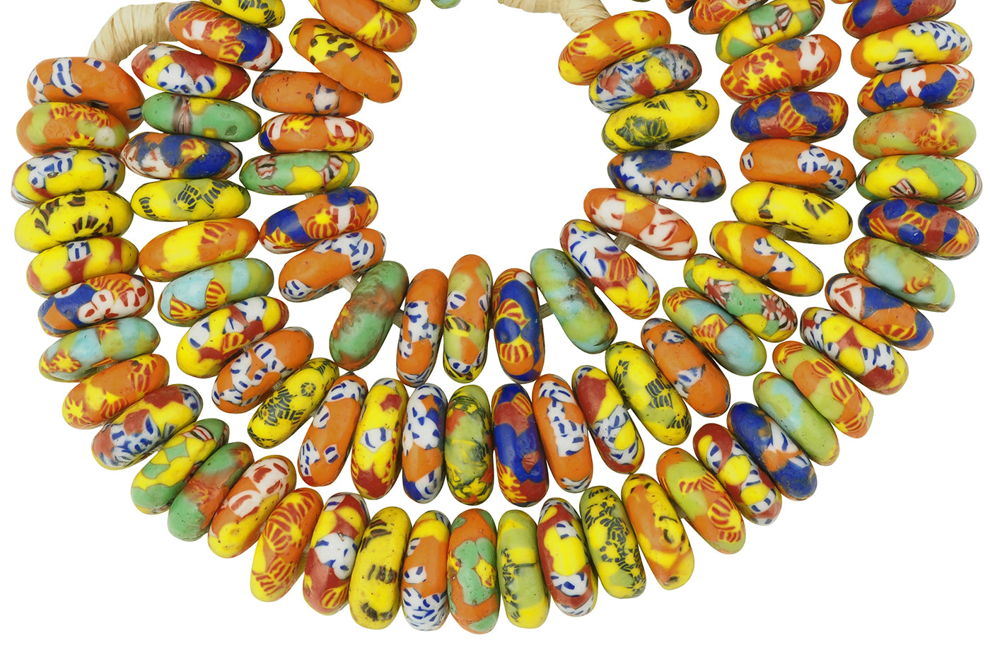 Handmade disks recycled seed beads mix African necklace Krobo Ghana