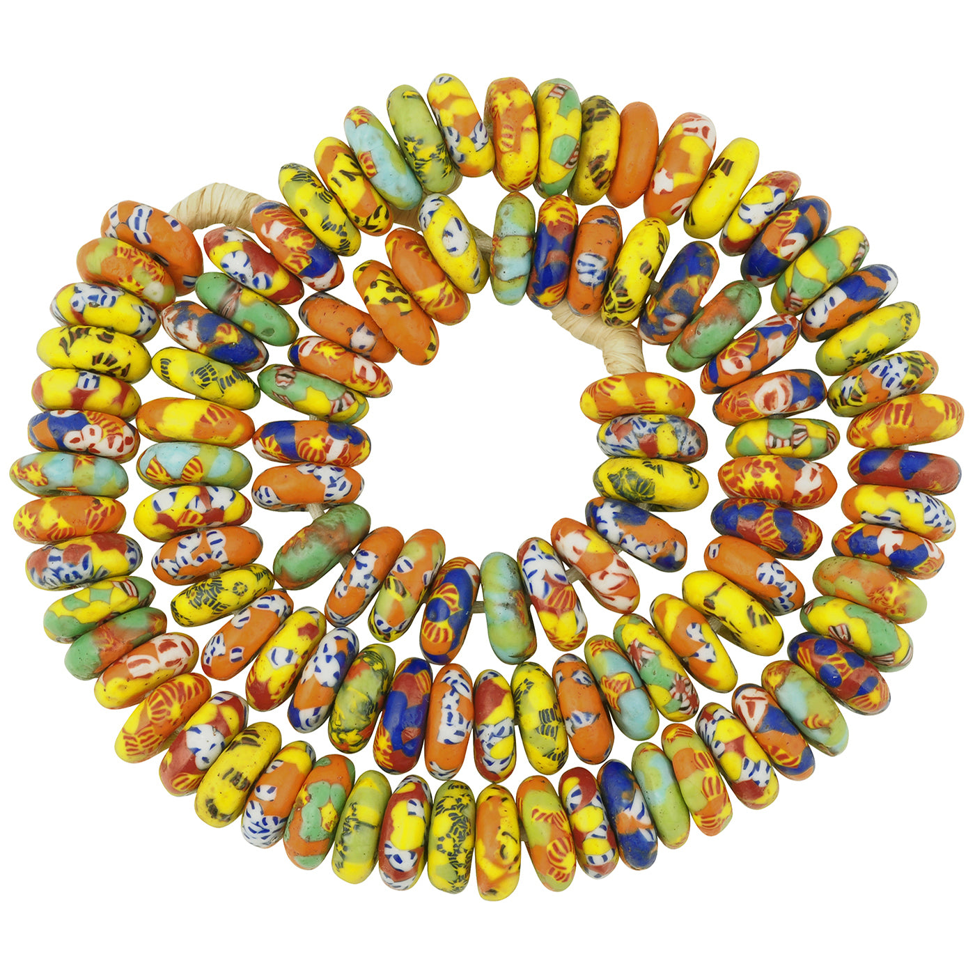 Handmade disks recycled seed beads mix African necklace Krobo Ghana