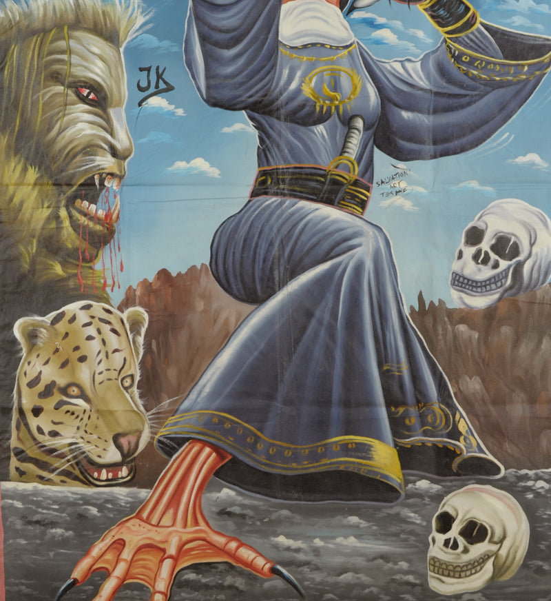 Hand-Painted Sinbad And The Eye Of The Tiger Movie Poster - Ghana - close-up