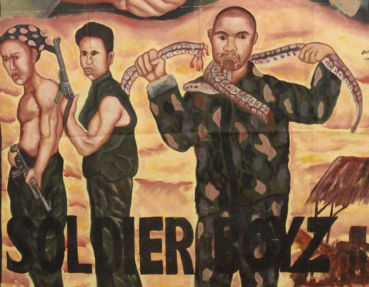 Soldier Boyz Movie Poster - Hand-Painted Ghanaian Art - close-up