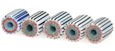 Old Strand Of Awale Venetian Chevron Beads, Blue & Black Stripe - close-up
