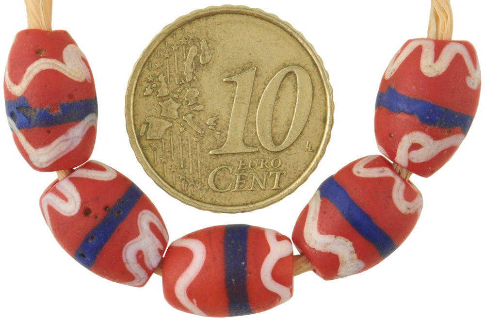Rare Antique Red & Blue Banded Venetian Fancy Lampwork Glass Trade Beads - alternate view