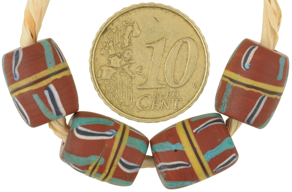 Rare Matching Banded Brick Venetian Lampwork Glass Trade Beads 13X10Mm - alternate view