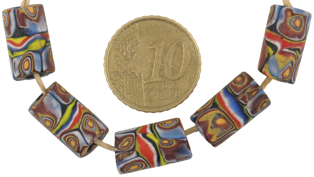 Antique Banded Millefiori Venetian Glass Trade Beads, 14-15Mm - alternate view