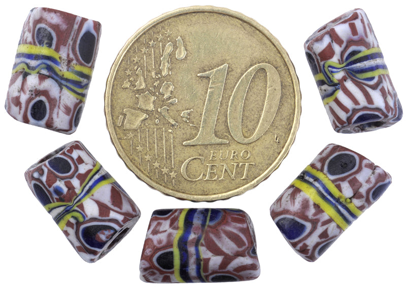 Antique Banded Millefiori Venetian Mosaic Glass Trade Beads, African Trade Beads - alternate view