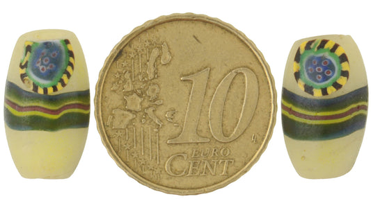 Rare Antique Peacock Banded Millefiori African Trade Beads Pair 15X9Mm - alternate view