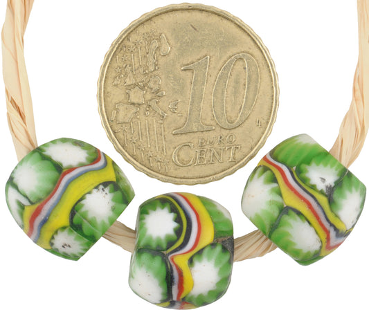 Antique Banded Millefiori Venetian Mosaic Glass Trade Beads, 11-12Mm - alternate view