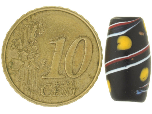 Antique Black Venetian Glass Trade Bead, Fancy Wound, 1800S African Beads - alternate view