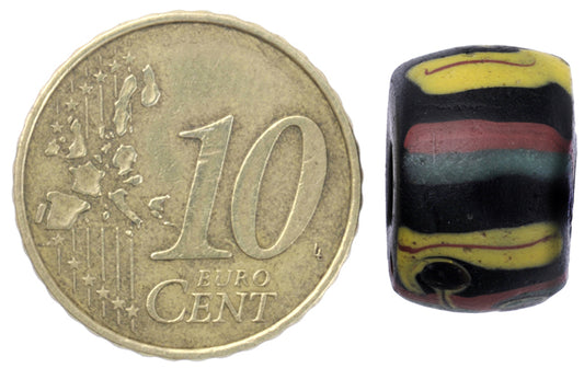 Antique Black Fancy Venetian Glass Trade Bead With Trail Decoration - alternate view