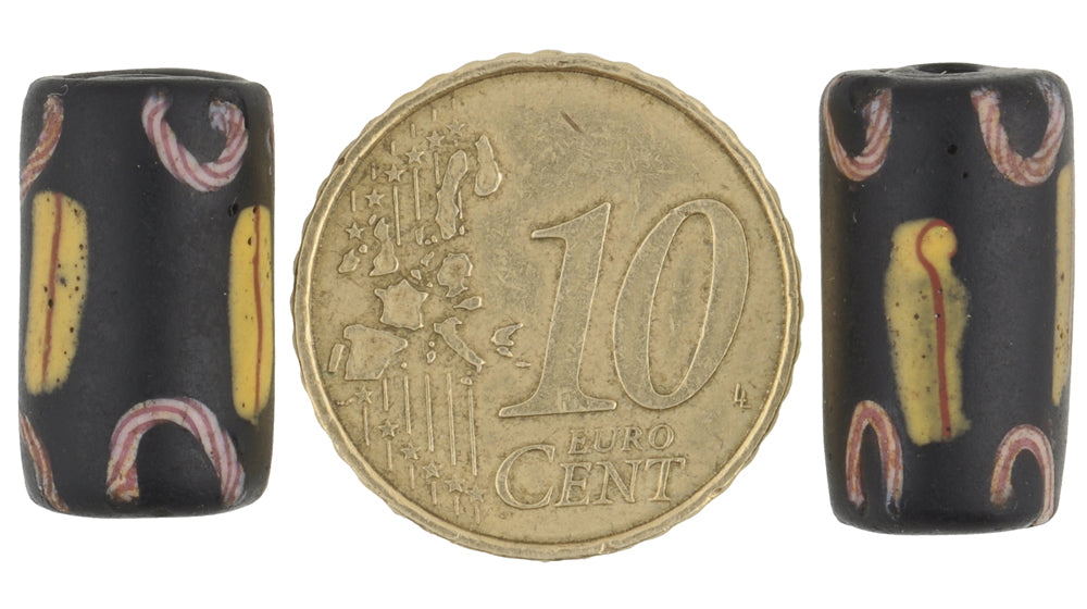 Rare Antique Black Fancy Venetian Wound Glass Trade Beads Pair - 16-17Mm - alternate view