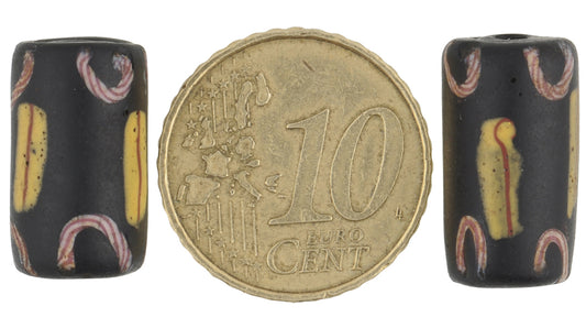 Rare Antique Black Fancy Venetian Wound Glass Trade Beads Pair - 16-17Mm - alternate view