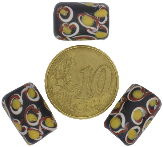 Antique Black Fancy Venetian Lampwork Glass Trade Beads 14-15Mm - alternate view