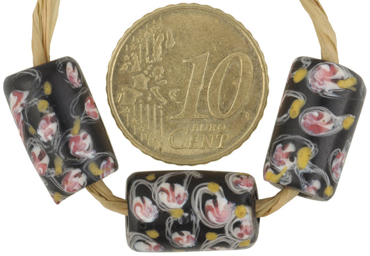 Rare Antique Black Venetian Lampwork Trade Beads With Trail Design - alternate view