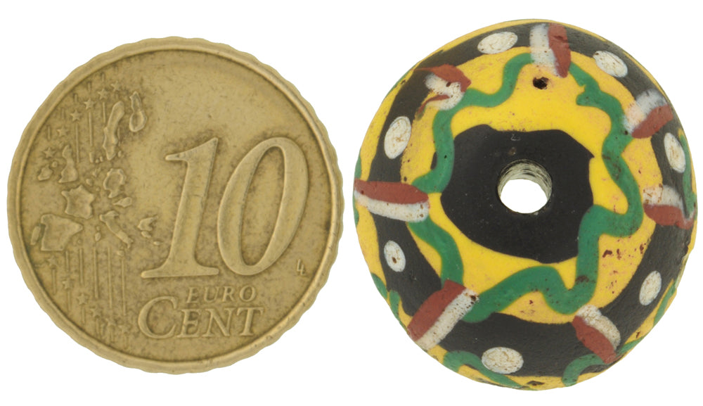 Rare Antique Black Bicone King Venetian Lampwork Glass Trade Bead - zoomed-in detail