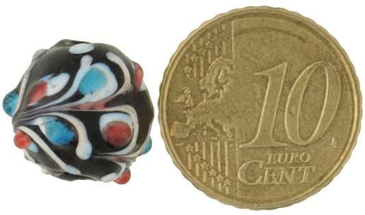 Rare Antique Black Floral Venetian Glass Trade Bead - African Trade - alternate view