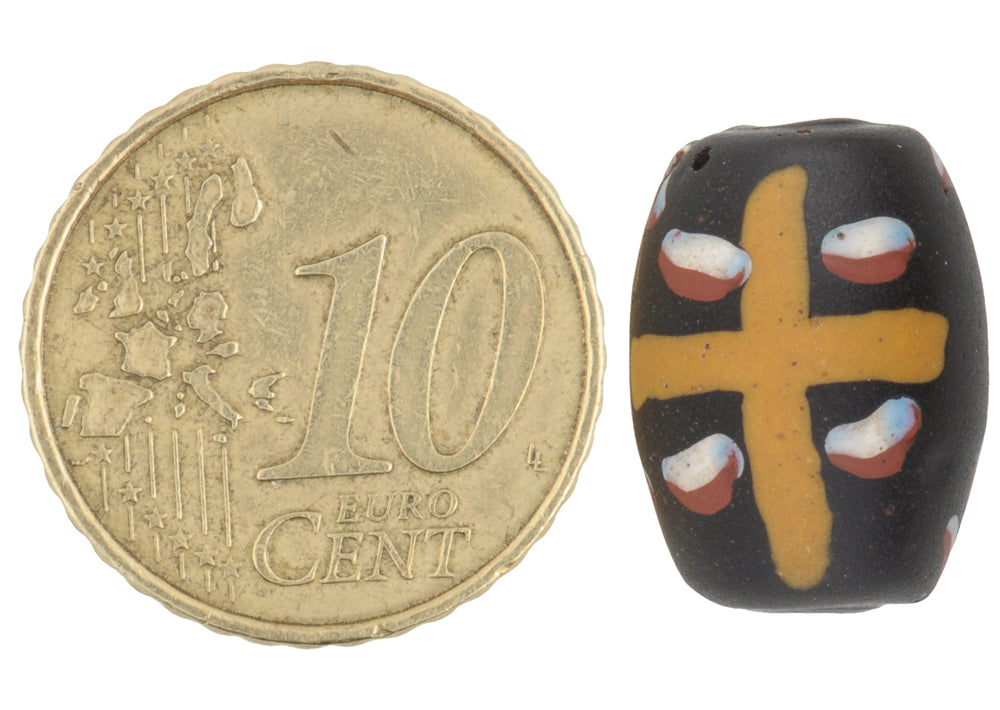 Rare Antique Black Floral Venetian Glass Trade Bead, 16Mm Lampwork Bead - close-up