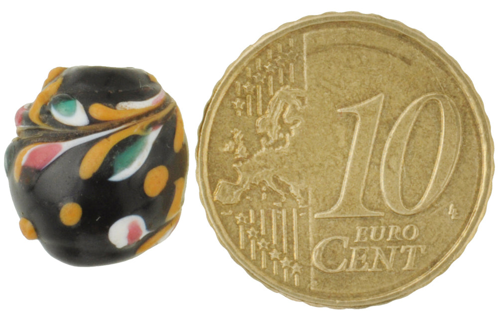 Rare Antique Black Floral Venetian Lampwork Trade Bead, 13X12Mm - alternate view