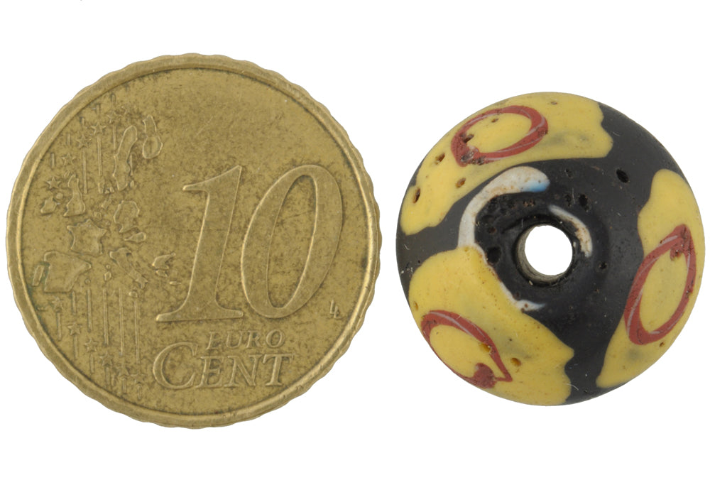 Beautiful Old Black Bicone King Venetian Lampwork Glass Trade Bead - close-up