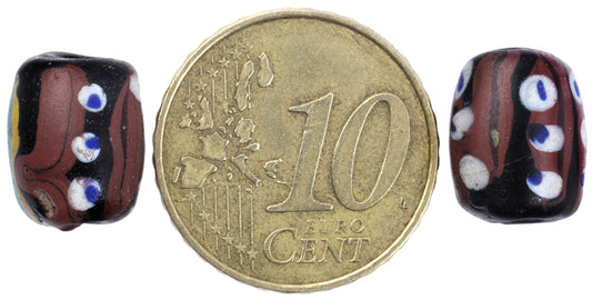 Rare Antique Black Fancy Venetian Wound Glass Trade Beads - 11X8Mm - alternate view