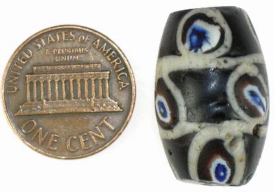Rare Large "Eye" Venetian Lampwork Wound Glass African Trade Bead, 24X16Mm - zoomed-in detail