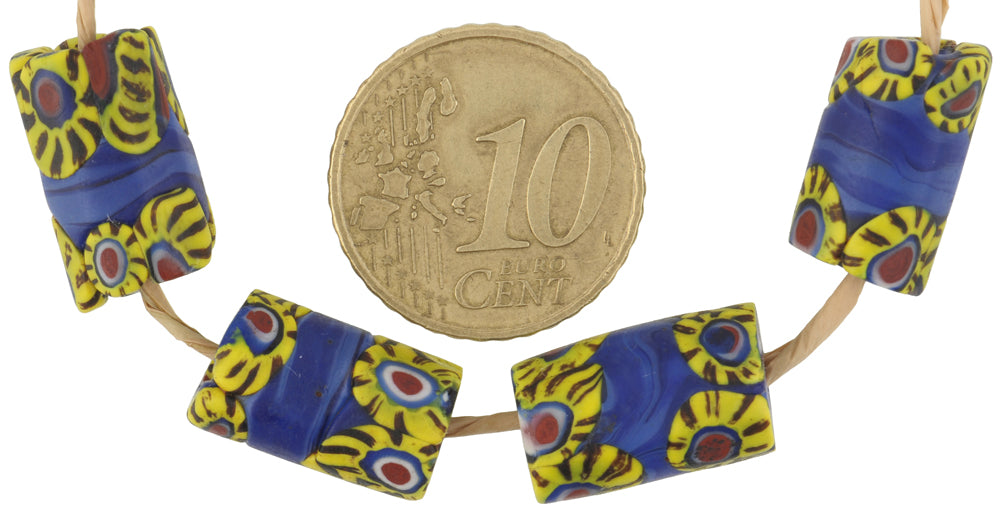 Antique Blue Banded Millefiori Mosaic Glass African Trade Beads - alternate view