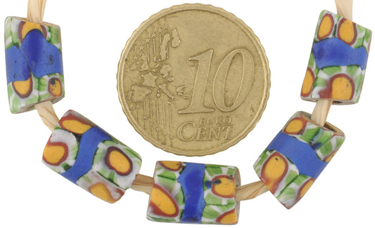 Antique Blue Banded Venetian Millefiori Glass Trade Beads, 11-12 Mm - alternate view