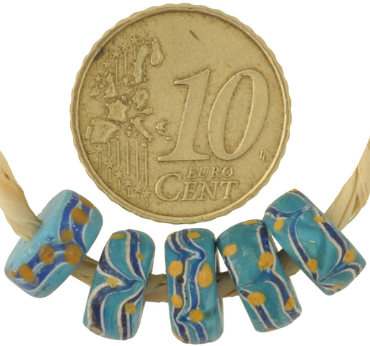 Rare Blue Fancy Venetian Lampwork Glass Trade Beads With Trail Decoration - alternate view