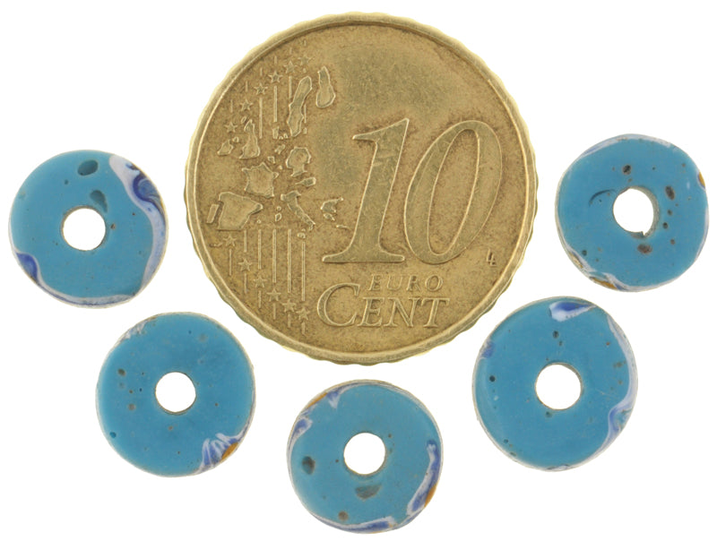 Rare Blue Floral Venetian Lampwork Glass Trade Beads, 9-10Mm - alternate view